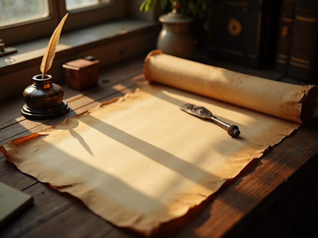 Ancient scroll and parchment representing literary tradition and storytelling